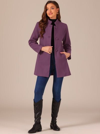 Mid-thigh Stand Collar Single Breasted Long Coat