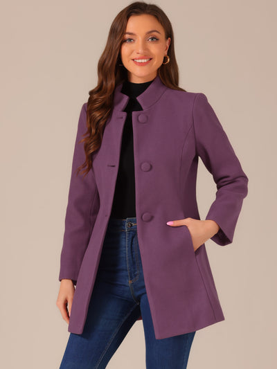 Mid-thigh Stand Collar Single Breasted Long Coat