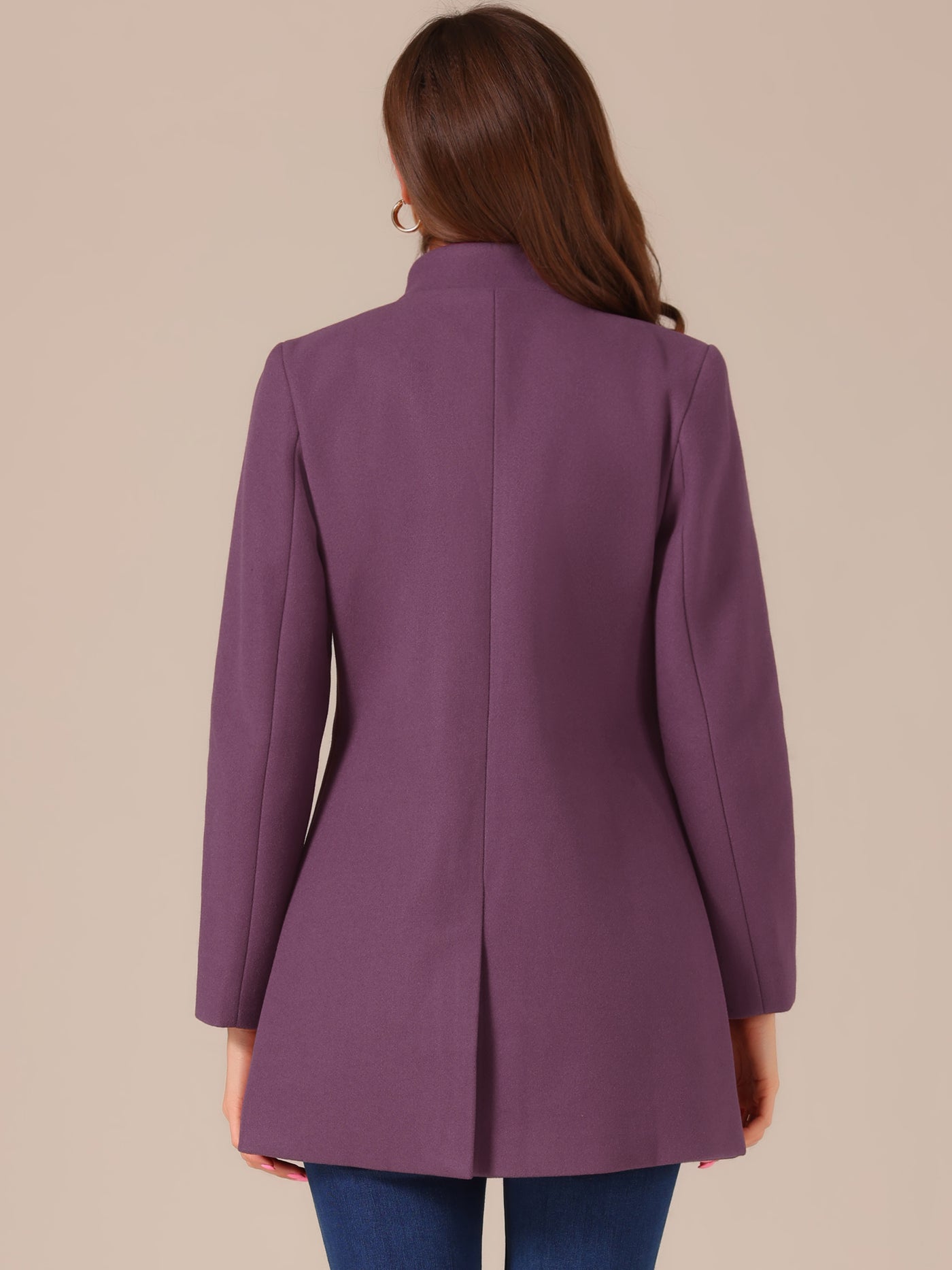 Allegra K Mid-thigh Stand Collar Single Breasted Long Coat