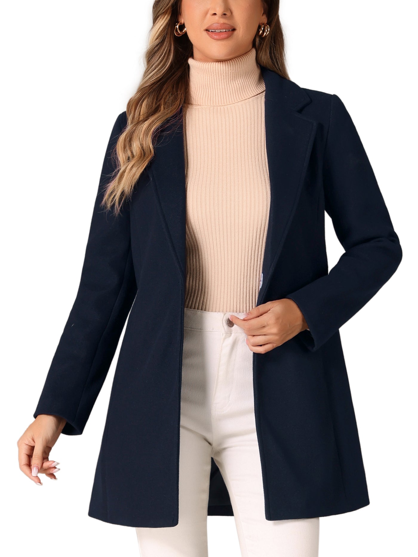 Allegra K Classic Notched Lapel Long Sleeve Buttoned Coat