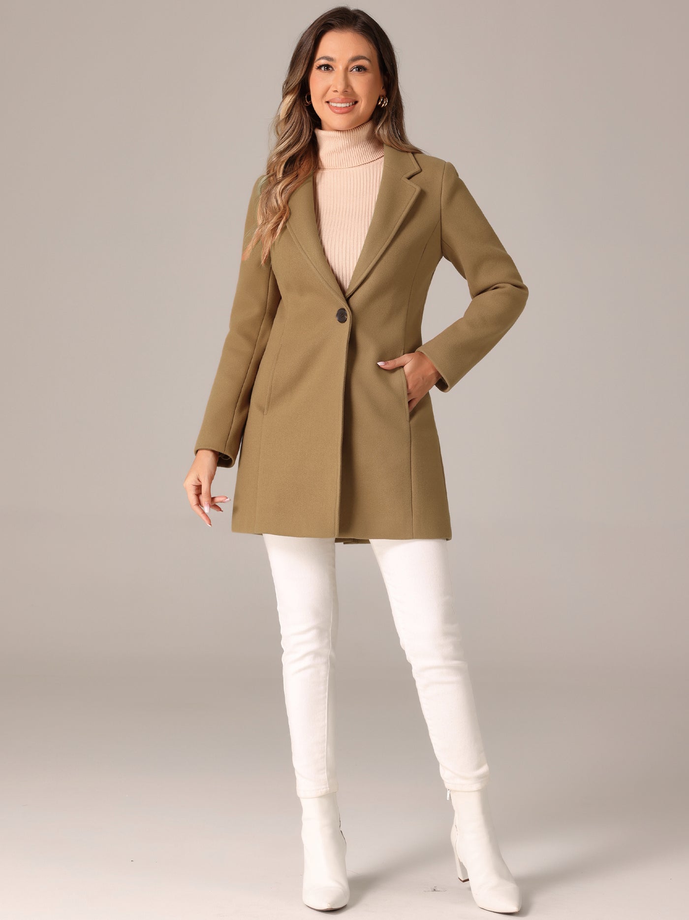 Allegra K Classic Notched Lapel Long Sleeve Buttoned Coat