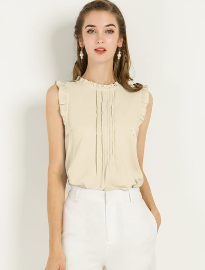 Ruffled Business Office 1950s Retro Sleeveless Work Blouses