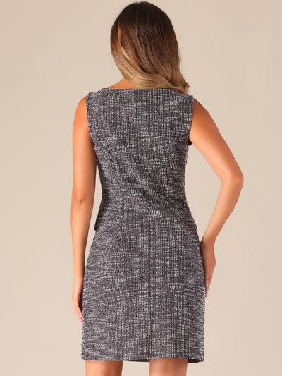 Tweed Pockets Crew Neck A-Line Mini Sleeveless Dress