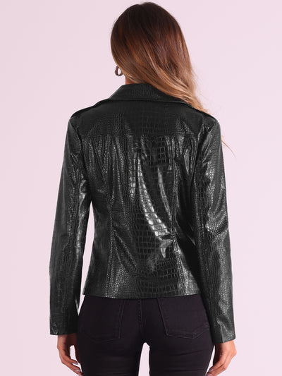 Faux Leather Motorcycle Zip Up Cropped PU Biker Jackets