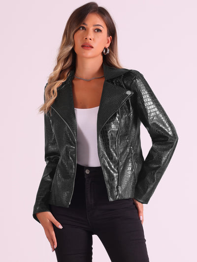 Faux Leather Motorcycle Zip Up Cropped PU Biker Jackets