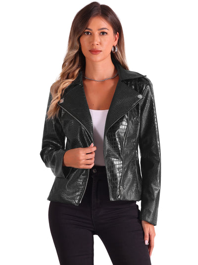 Faux Leather Motorcycle Zip Up Cropped PU Biker Jackets