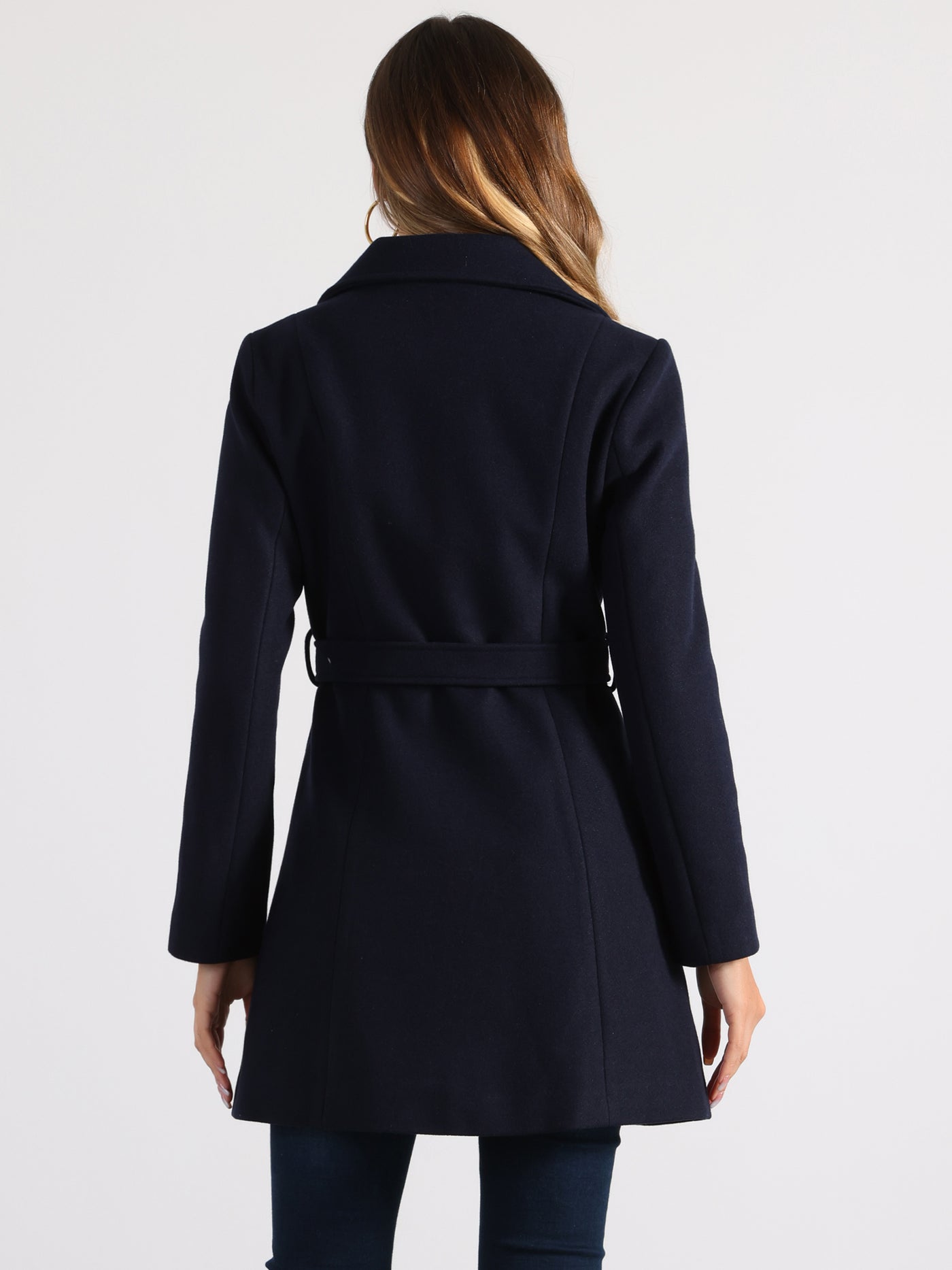 Allegra K Winter Elegant Lapel Collar Long Trench Coat