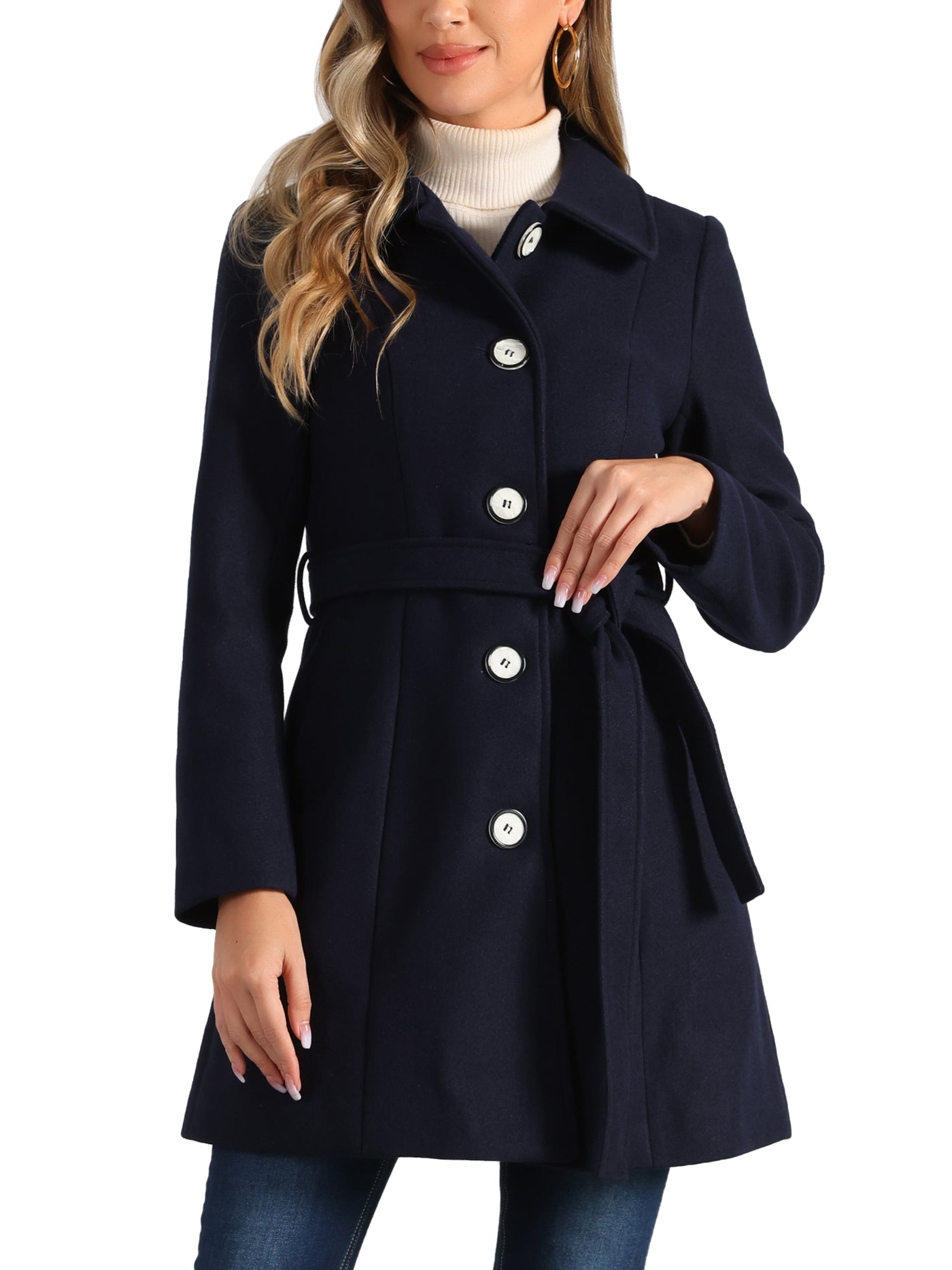 Allegra K Winter Elegant Lapel Collar Long Trench Coat