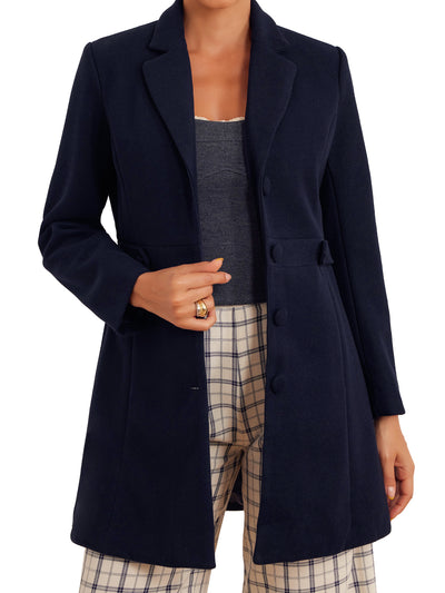 Notched Lapel Single Breasted Button Down Winter Coat