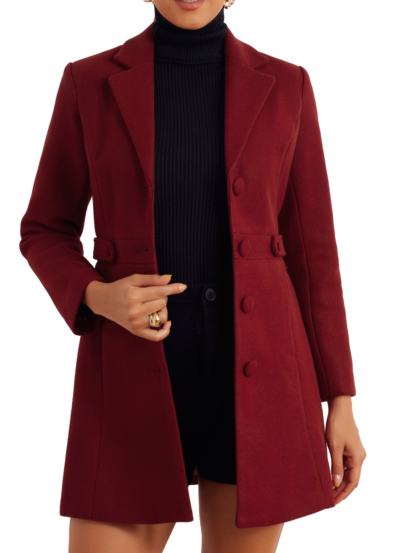 Allegra K Notched Lapel Single Breasted Button Down Winter Coat