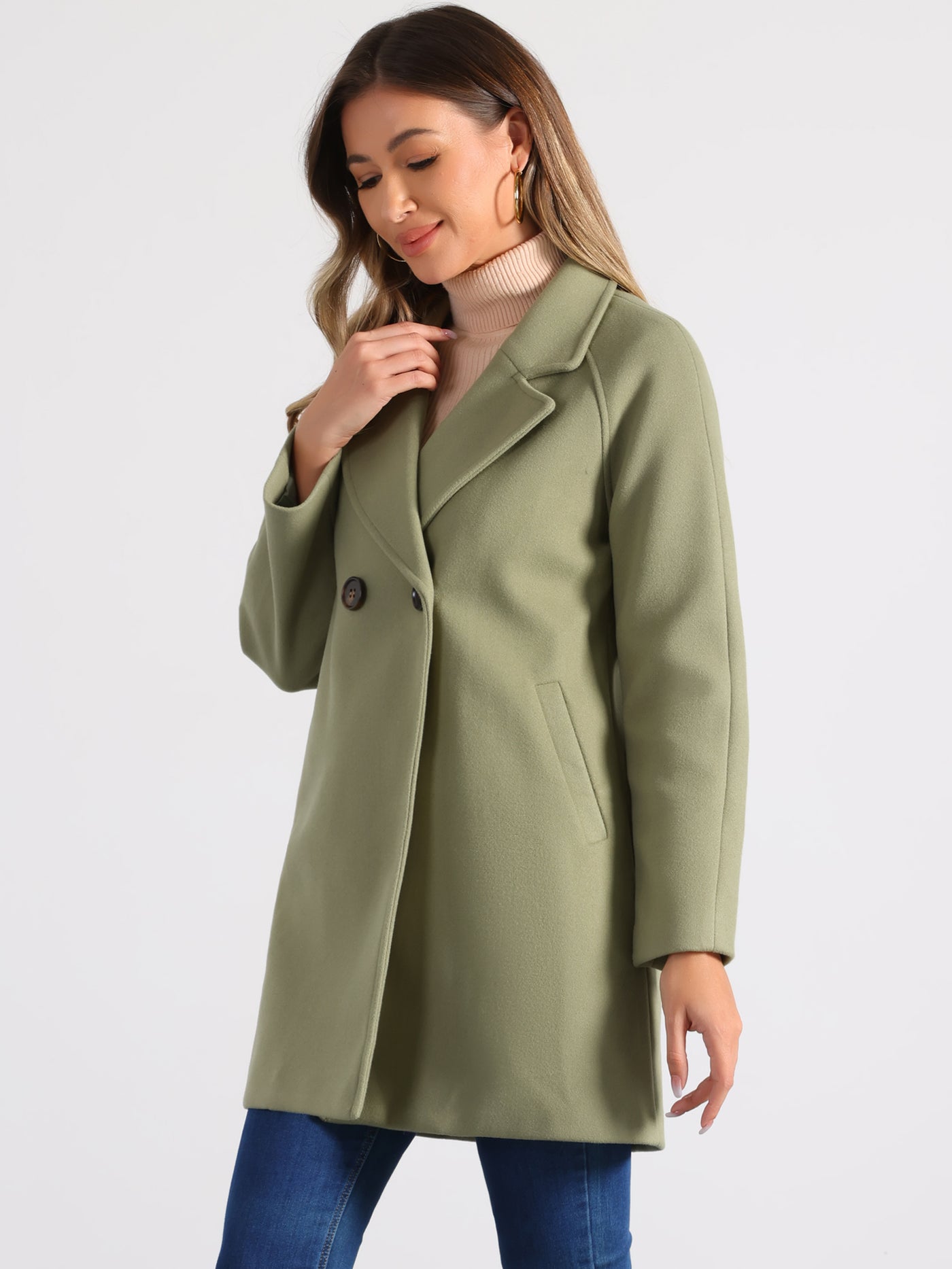 Allegra K Notched Lapel Raglan Double Breasted Winter Coat