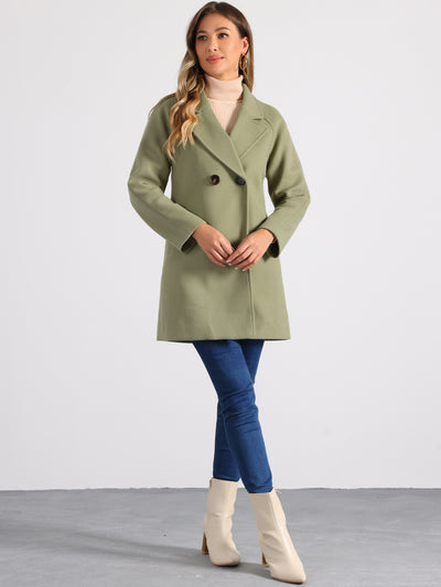 Notched Lapel Raglan Double Breasted Winter Coat