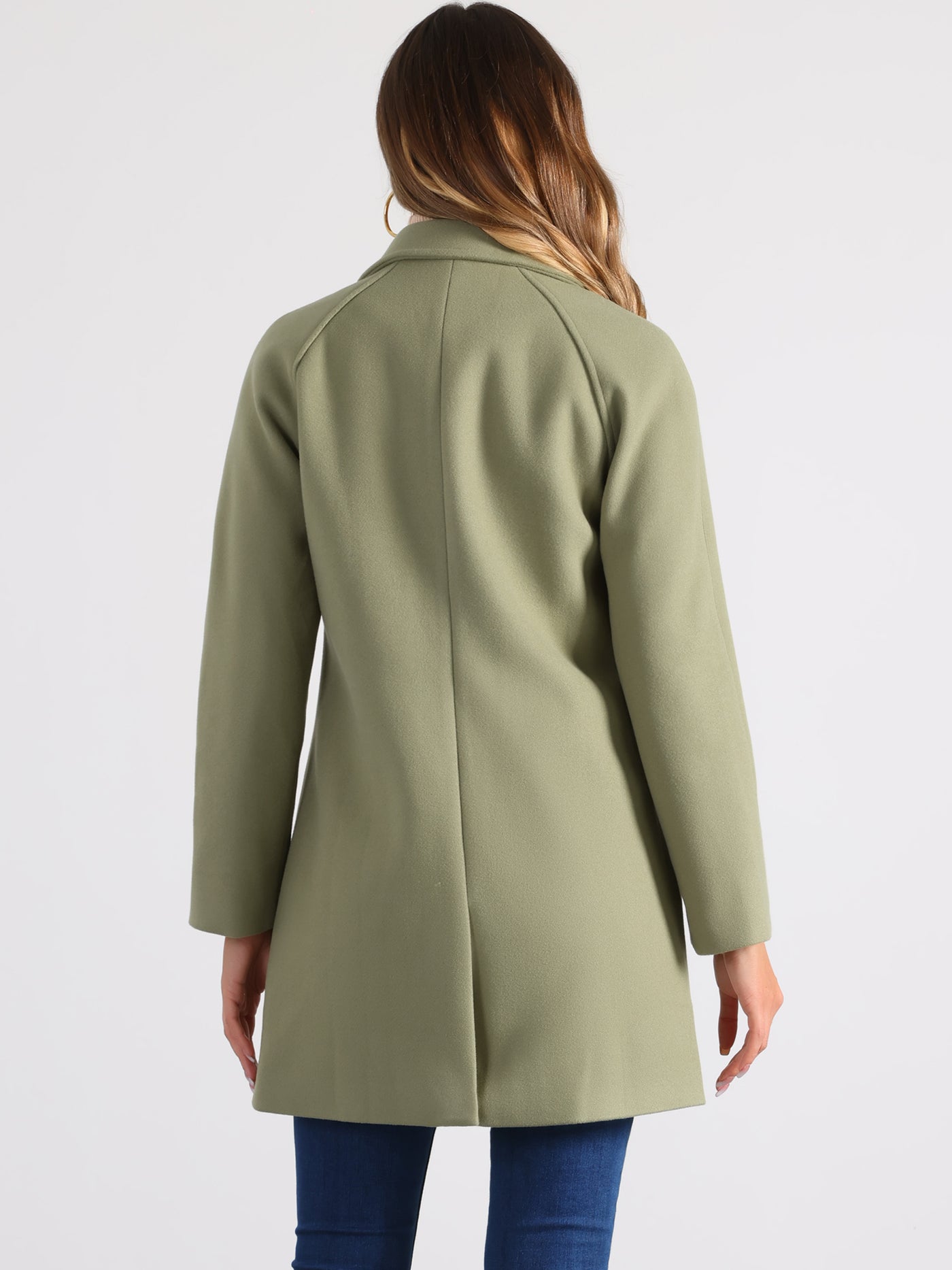 Allegra K Notched Lapel Raglan Double Breasted Winter Coat