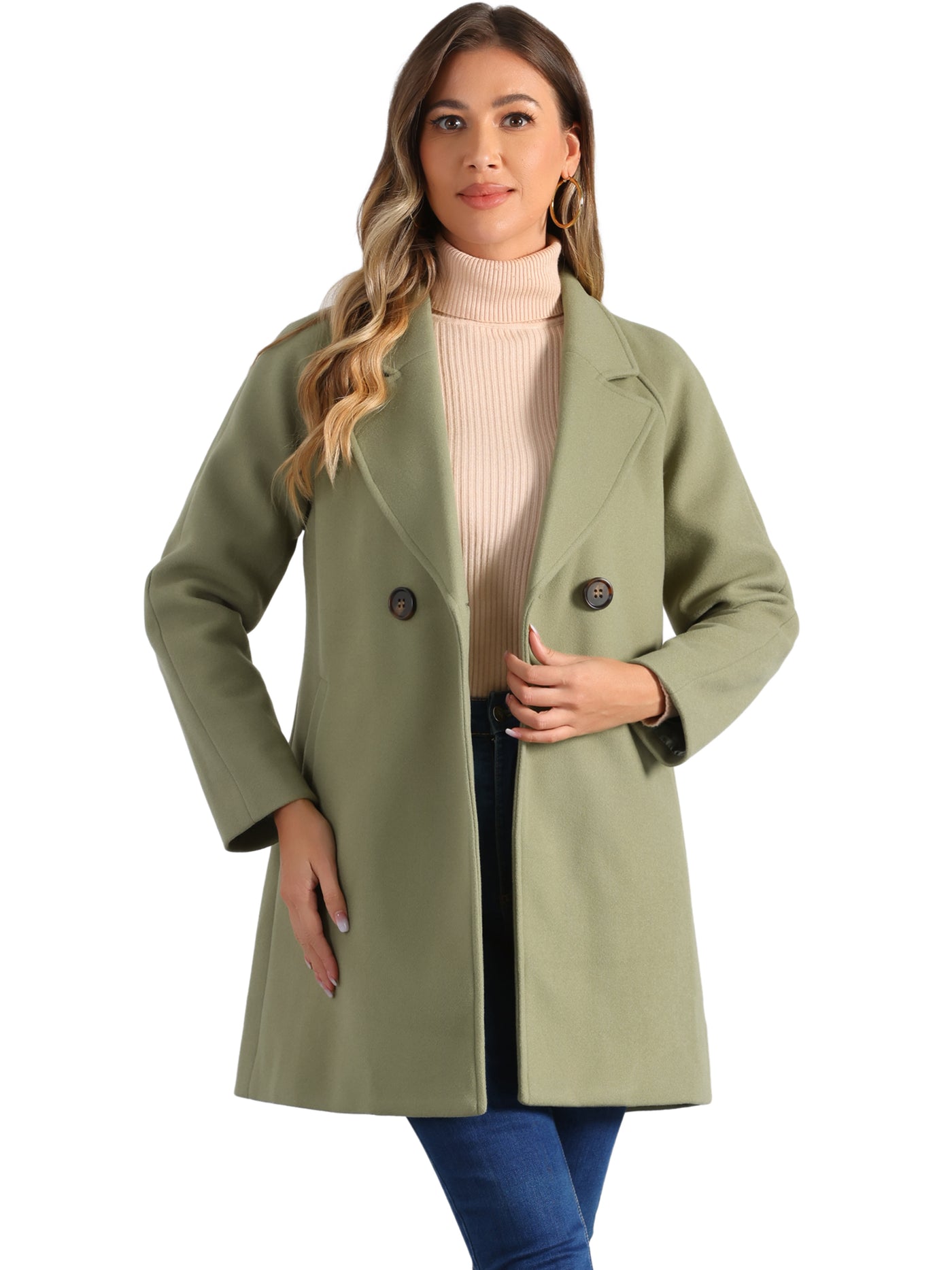 Allegra K Notched Lapel Raglan Double Breasted Winter Coat