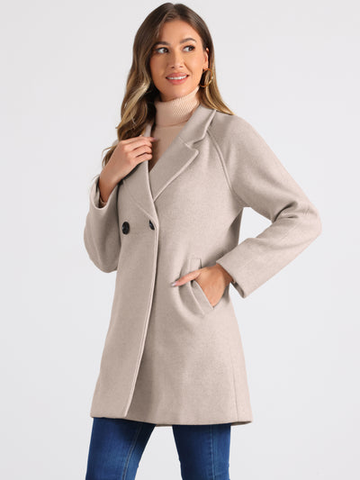 Notched Lapel Double Breasted Raglan Winter Coat