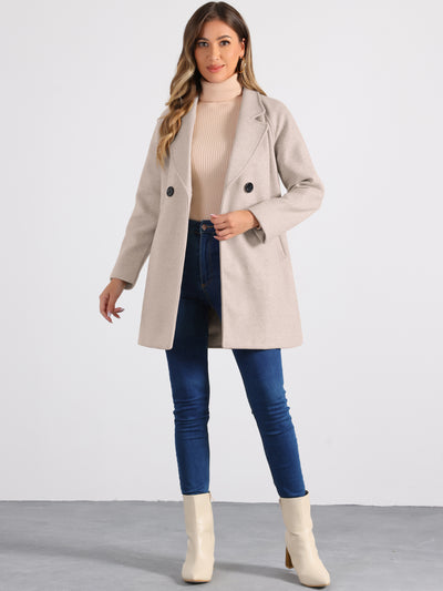 Notched Lapel Double Breasted Raglan Winter Coat