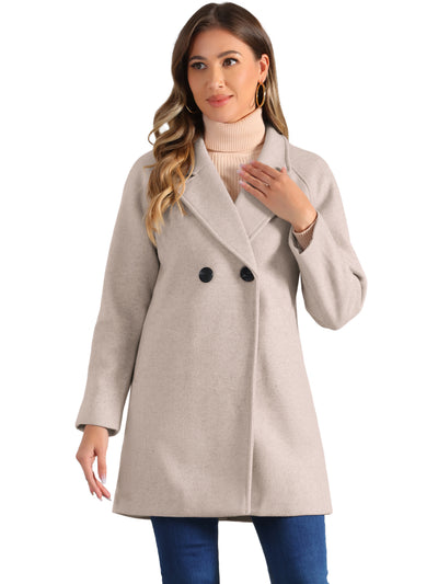 Notched Lapel Double Breasted Raglan Winter Coat