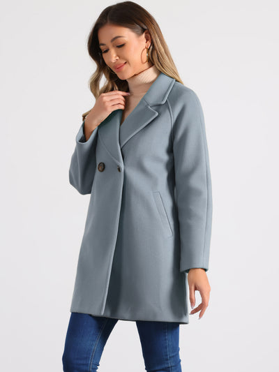 Notched Lapel Double Breasted Raglan Winter Coat