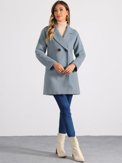 Notched Lapel Double Breasted Raglan Winter Coat