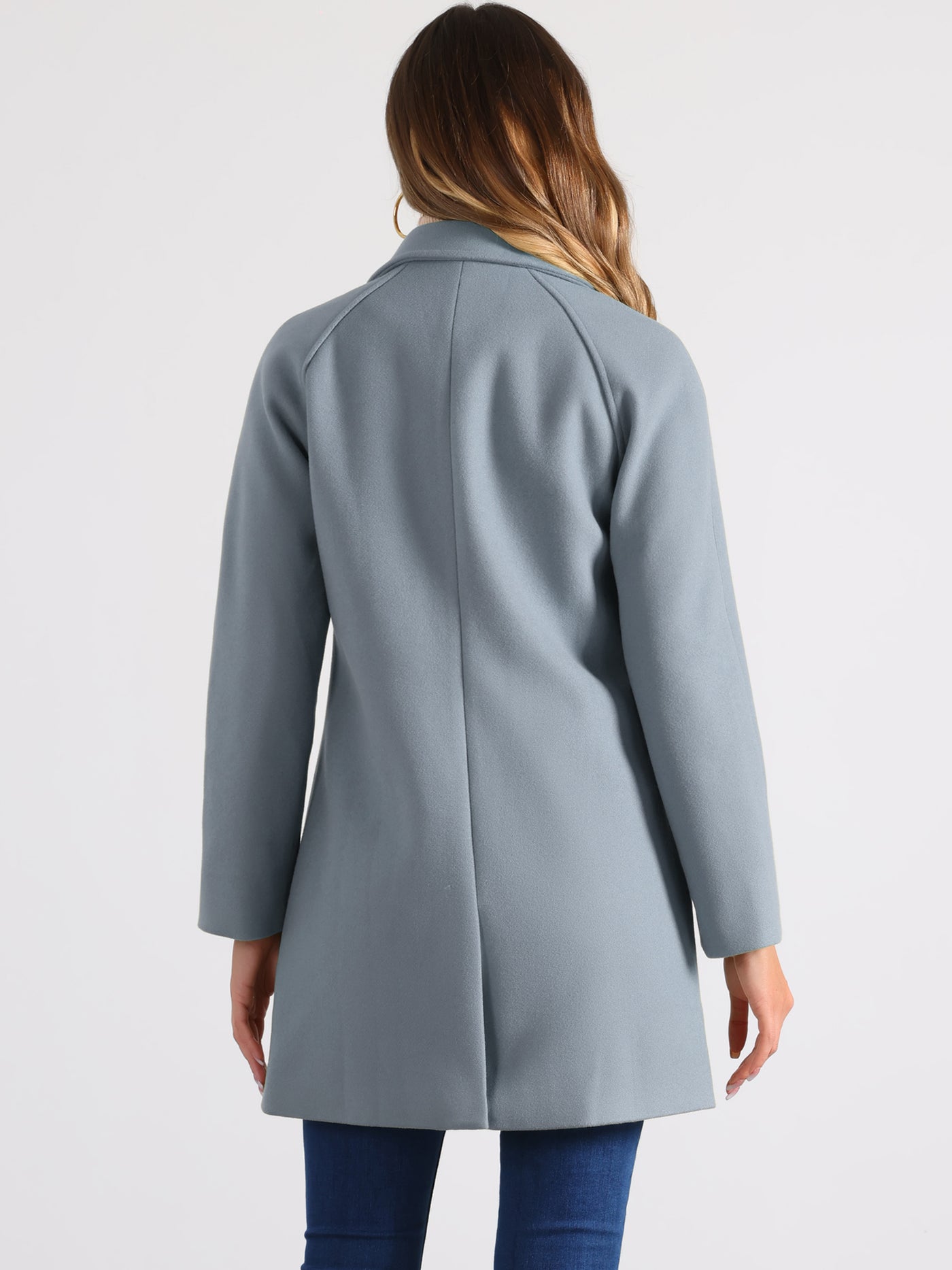 Allegra K Notched Lapel Double Breasted Raglan Winter Coat