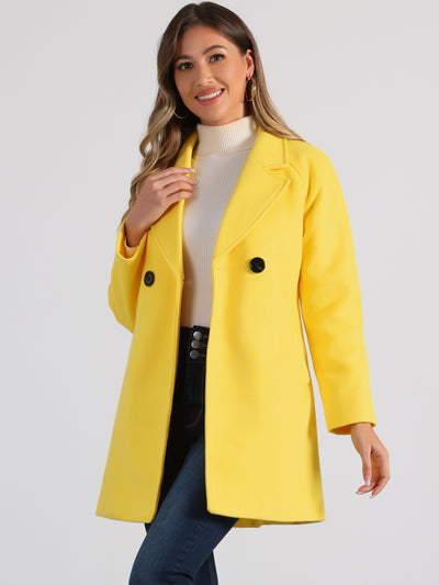 Notched Lapel Double Breasted Raglan Winter Coat