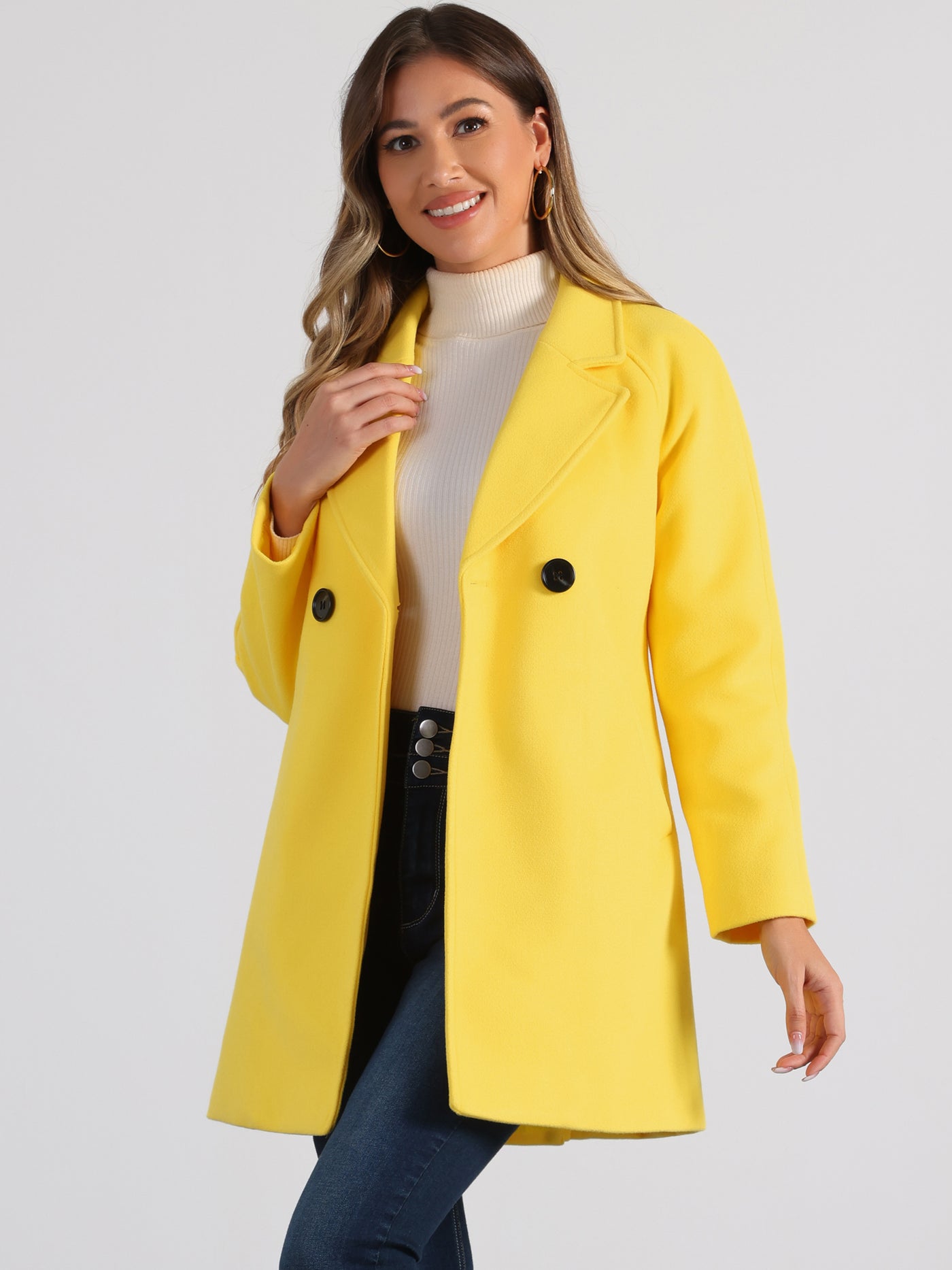 Allegra K Notched Lapel Double Breasted Raglan Winter Coat