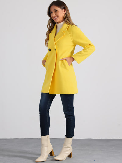 Notched Lapel Double Breasted Raglan Winter Coat