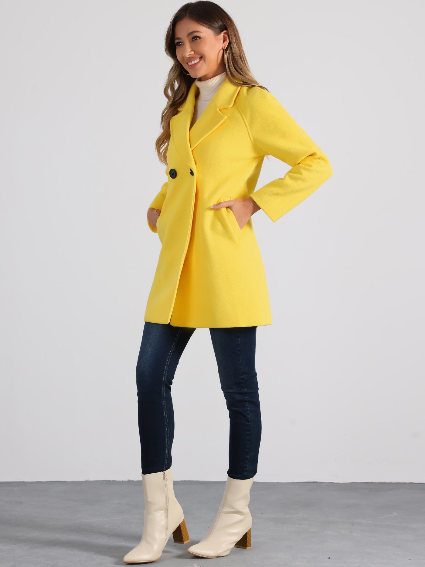 Allegra K Notched Lapel Double Breasted Raglan Winter Coat