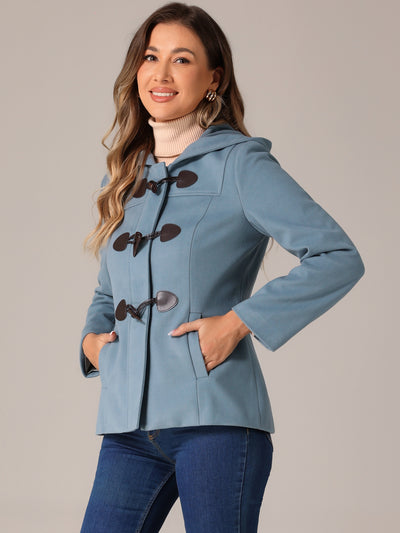 Casual Winter Outwear Hooded Button Toggle Pea Coat