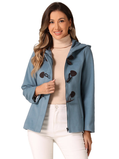 Casual Winter Outwear Hooded Button Toggle Pea Coat