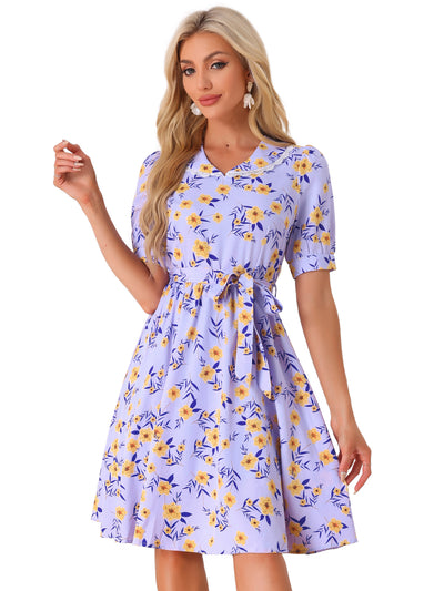 Retro Floral Peter Pan Collar High Waist Puff Sleeve Flowy Midi Dress