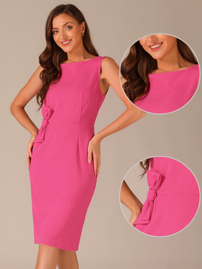 Scoop Neck Sleeveless Bow Midi Sheath Dress