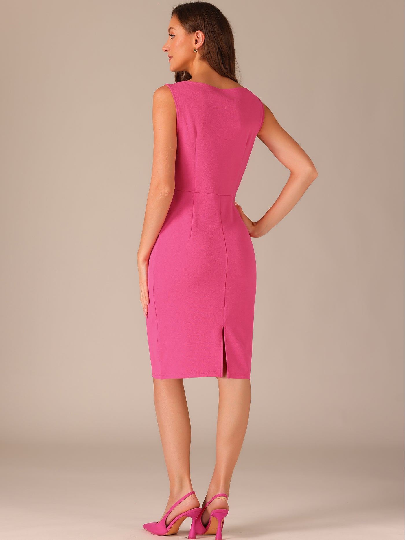 Allegra K Scoop Neck Sleeveless Bow Midi Sheath Dress