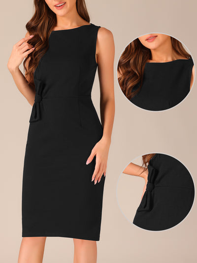 Scoop Neck Sleeveless Bow Midi Sheath Dress