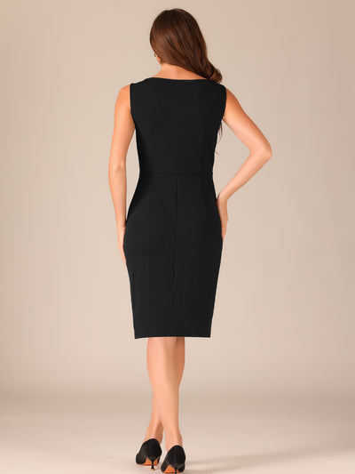 Scoop Neck Sleeveless Bow Midi Sheath Dress