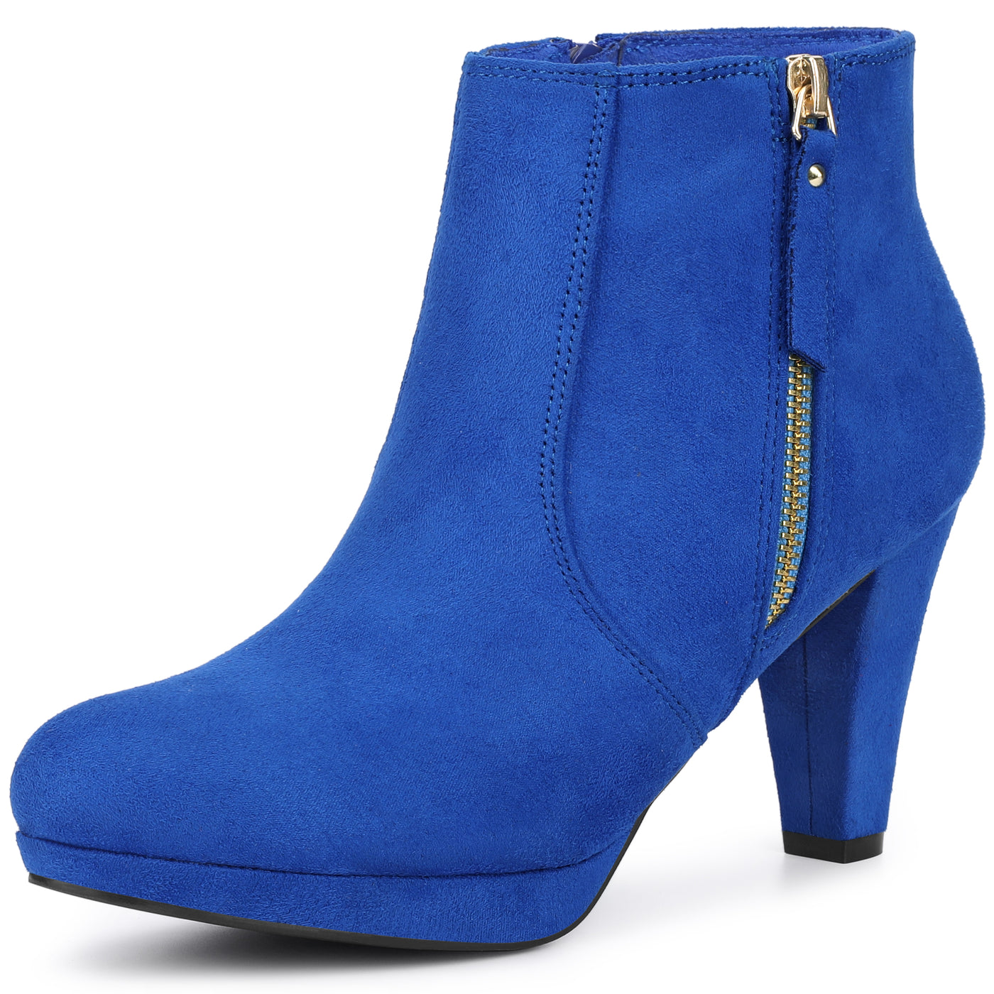 Allegra K Side Zipper Low Platform Chunky Heel Ankle Booties