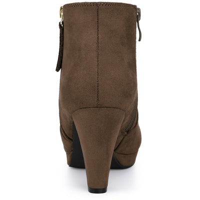 Side Zipper Low Platform Chunky Heel Ankle Booties