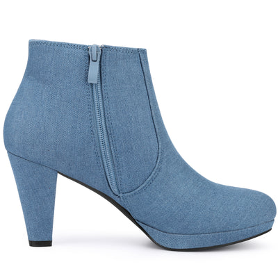 Side Zipper Low Platform Chunky Heel Ankle Booties