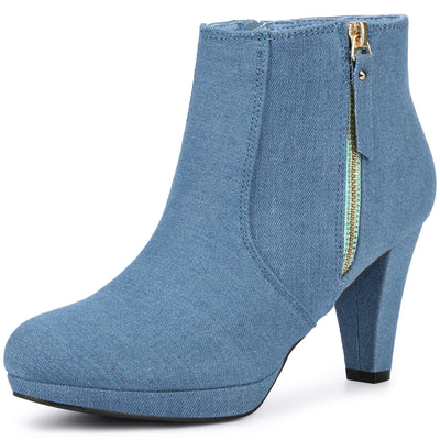 Side Zipper Low Platform Chunky Heel Ankle Booties