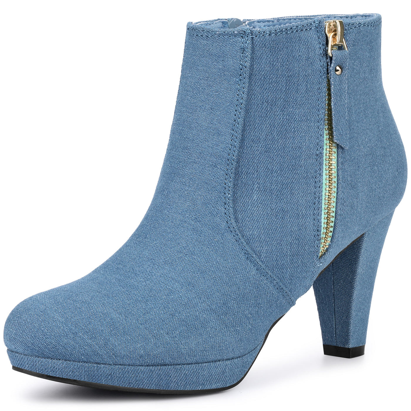 Allegra K Side Zipper Low Platform Chunky Heel Ankle Booties