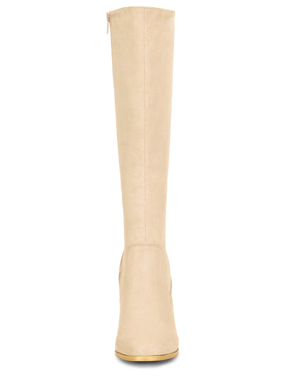 Faux Suede Side Zipper Chunky Heel Knee High Boots