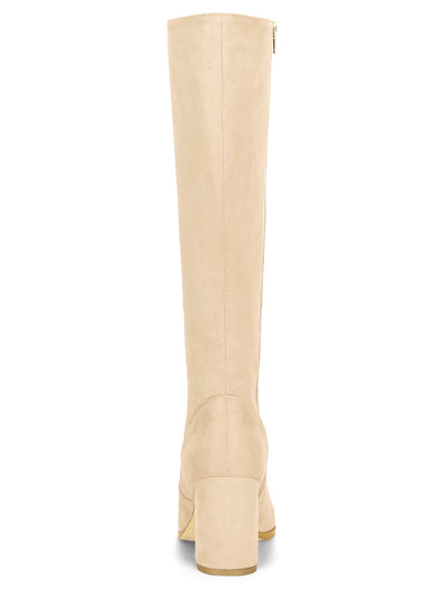 Faux Suede Side Zipper Chunky Heel Knee High Boots