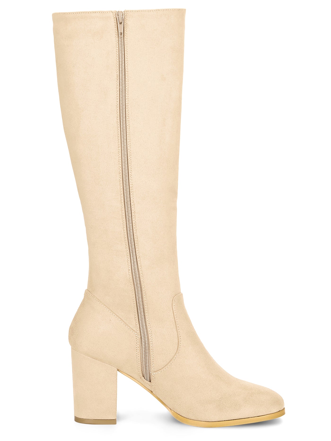 Allegra K Faux Suede Side Zipper Chunky Heel Knee High Boots