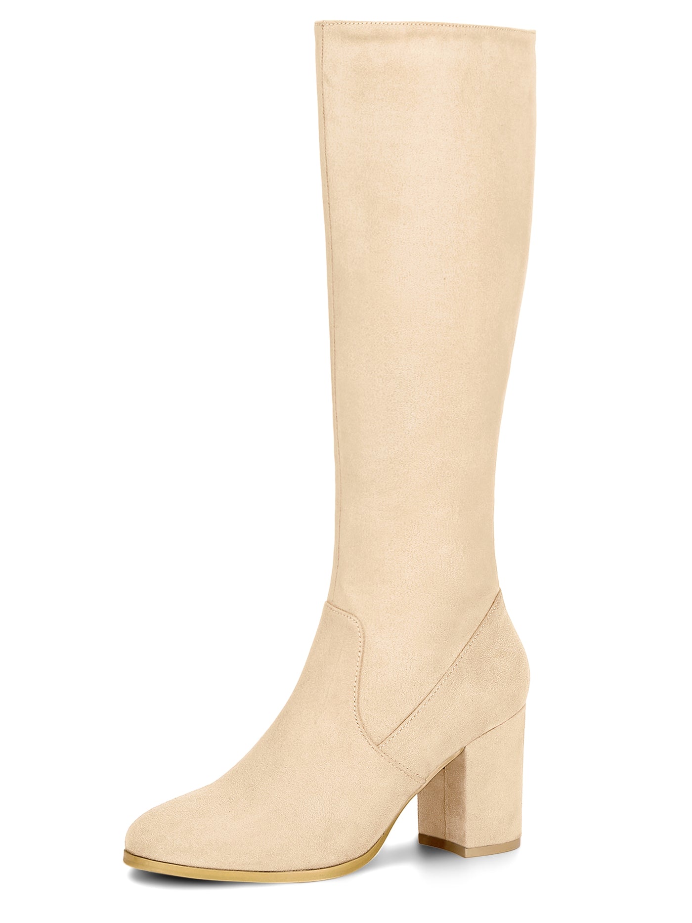 Allegra K Faux Suede Side Zipper Chunky Heel Knee High Boots