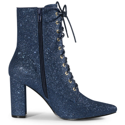 Glitter Pointed Toe Block Heel Halloween Ankle Boots