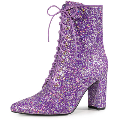 Glitter Pointed Toe Block Heel Halloween Ankle Boots