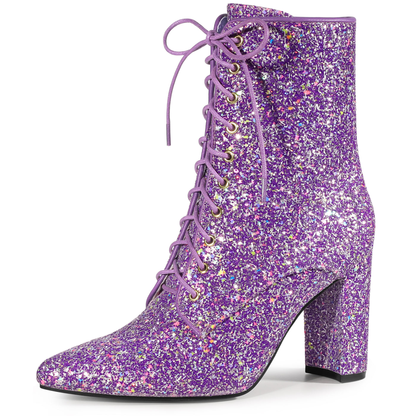 Allegra K Glitter Pointed Toe Block Heel Halloween Ankle Boots