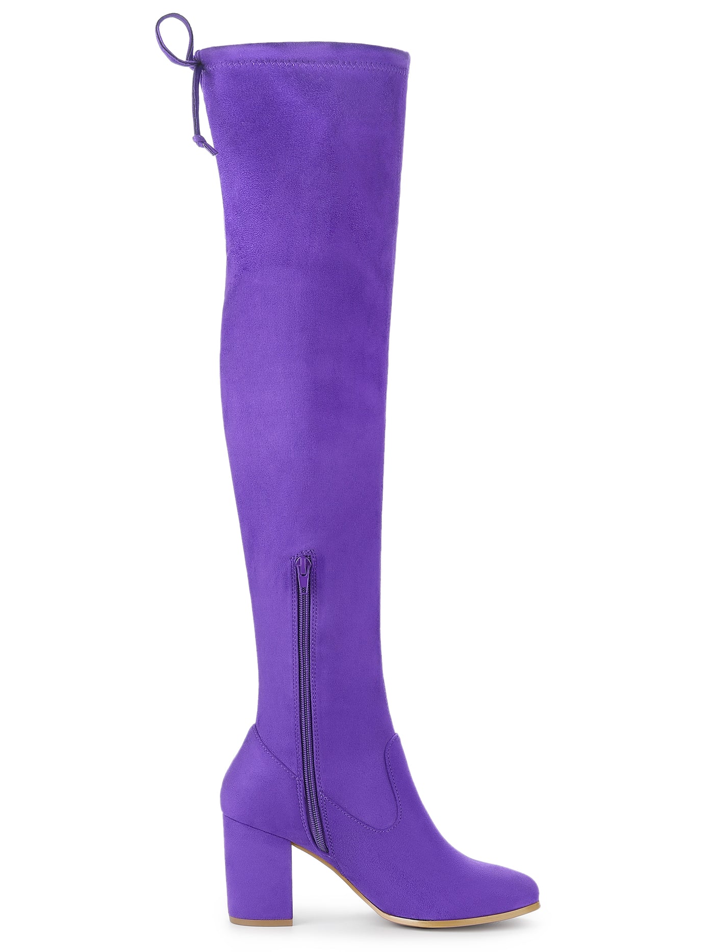 Allegra K Round Toe Chunky Heel Over the Knee High Boots