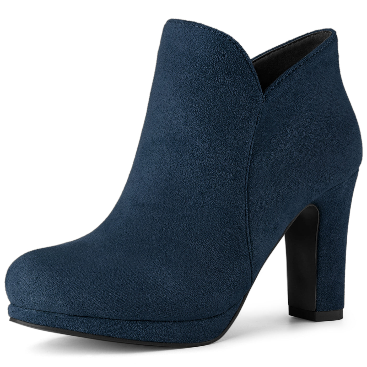 Allegra K Round Toe Chunky Heel Ankle Heel Boots