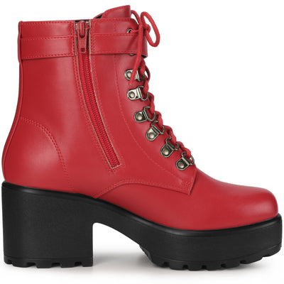 Zip Up Chunky Heel Platform Ankle Combat Boots